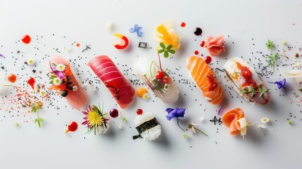 Fototapeta premium Japanese sushi is meticulously prepared.