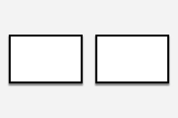 2 Blank rectangle photo frames template in a simple horizontal layout with black border. Used as a printable photo collage design or a mockup for album pictures or photographs in a gallery wall style.