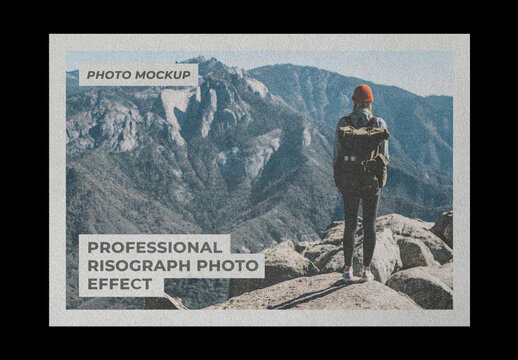 Risograph Film Vintage Frame Old Retro Photo Effect Paper Texture Template Mockup Overlay Style Printed