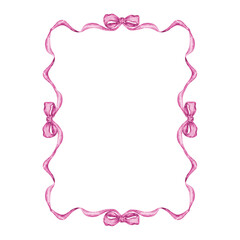 Pink frame of watercolor ribbon and bow