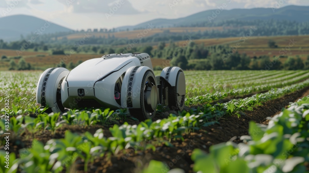 Poster an autonomous harvesting machine uses ai to determine the optimal riss of crops improving yield and 