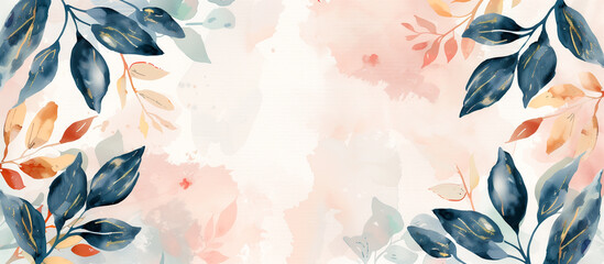 watercolor floral pattern with frame golden for invitation wedding concept background