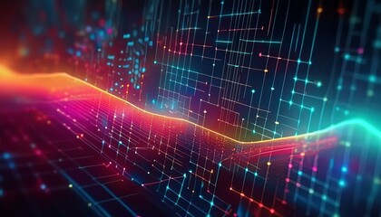 Digital abstract background for technological operations, neural networks, AI, data transmission and encryption, digital archives, audio and visual representations, scientific research. Copy space.