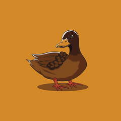 duck isolated on orange background, vector illustration