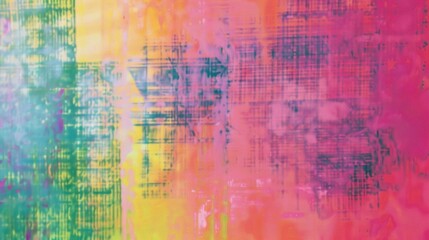 Obraz premium Gentle pastel yellow backdrop with a closeup of abstract, vivid rainbow geometric shapes, ideal for a cheerful and dynamic visual impact