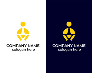 Creative w with men fitness and gym logo design vector template