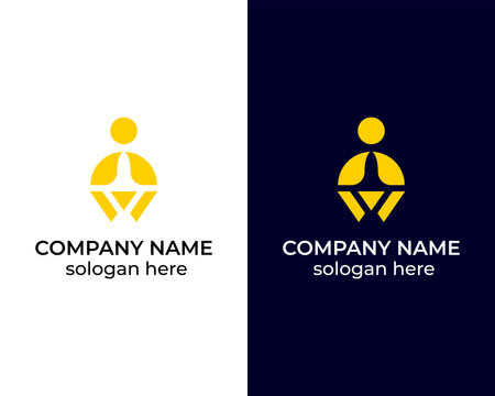 Creative w with men fitness and gym logo design vector template