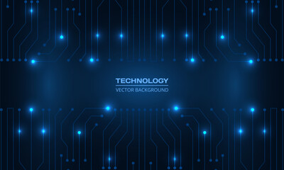 Fototapeta premium Abstract dark blue technology background with circuit board and text block. Futuristic digital technology vector illustration concept.