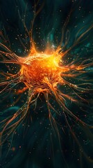 Glowing Cancer Cell on Black Background   Detailed Macro Photography