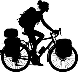 silhouette of a cyclist woman , woman ride mountain bike 