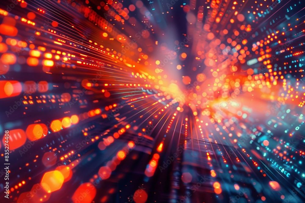 Poster dynamic abstract image expressing speed and technology with vivid red and blue lights