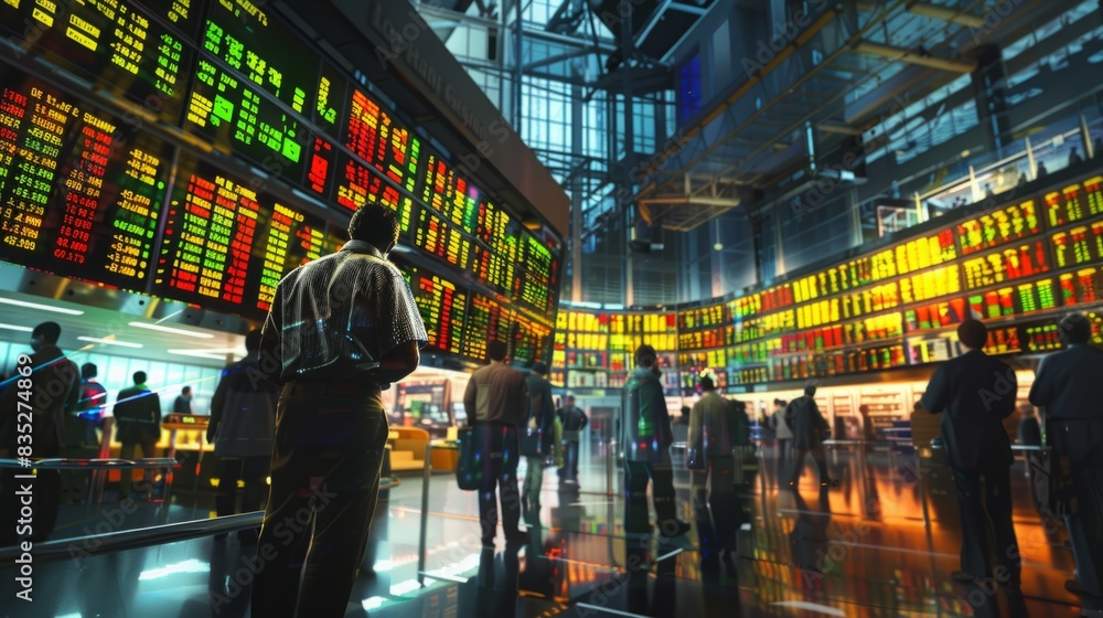 Poster a diverse group of individuals standing together in front of a digital display showing various numbe