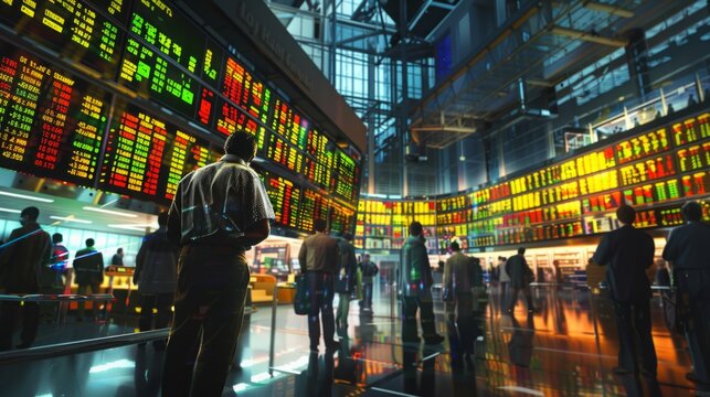 A diverse group of individuals standing together in front of a digital display showing various numbers and data.
