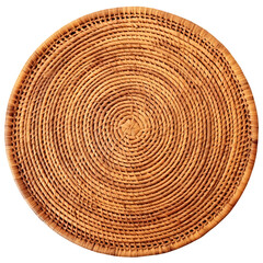 circular rattan mat top view isolated on white