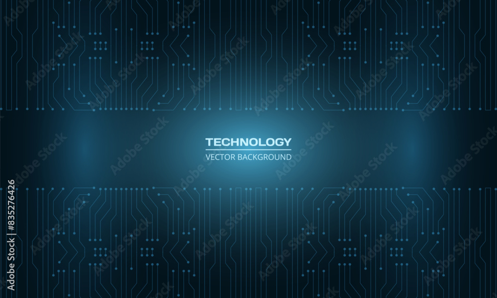 Poster Abstract circuit board futuristic technology background. Dark blue hi-tech digital ai concept vector background template.