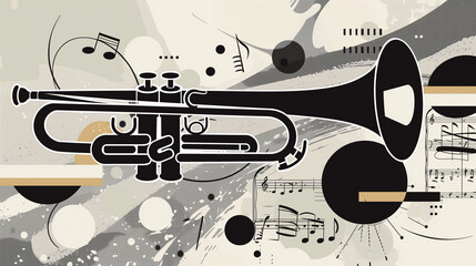 jazz poster with a single trumpet and musical notes