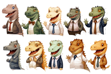 collection of various types of 2d crocodile avatars, plain white background.