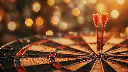 Fototapeta premium Successful business partners, Businessman aims arrow at a virtual target dartboard