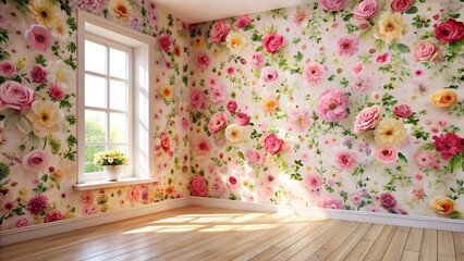 pink room with flowers