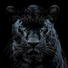 Front view of Panther on black background. Wild animals banner with copy space. Predator series. digital art Job ID: 1b4c3091-500a-4e41-94ad-0025afac2db7