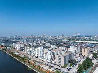 Naklejka premium view of buildings in industrial park