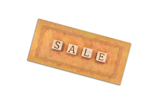 セールの英語ブロックを使った赤みを帯びた黄色いカード