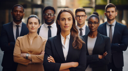 Diverse group of confident business professionals, Modern multi ethnic business team standing and looking at camera