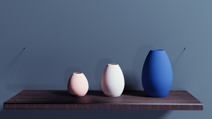 vases on the shelf, 3d