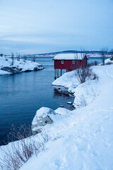Winter in Norway at Saltstraumen at dusk
