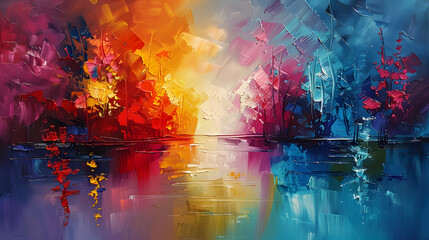 Abstract Expressionist Oil Painting in Warm Tones
 Decorative abstract oil paintings, wall art paint, landscape paintings, line art, modern art paints, paint strokes, knives. Wall art, large strokes, 