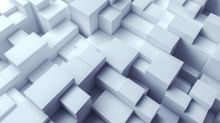 Fototapeta premium Abstract 3D geometric pattern with white cubic shapes forming a complex structure. The image features sharp angles and varying sizes, creating depth and dimension.