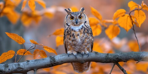 Obraz premium close up big eyes owl on tree branch look cute and curious