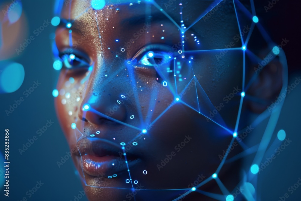 Poster an artistic image with blue gradient and overlapping geometric connections suggesting networking and