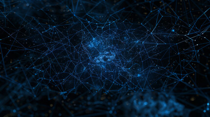 Black night sky with constellations. Brain neural network map. Bright light lines on a dark background. Space, science concept.