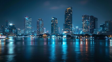 Fototapeta premium Modern Technology Concept : Network and Connection technology night city background at business center