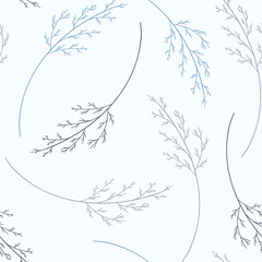 Seamless pattern in doodle style in blue and gray color with subtle spikelets