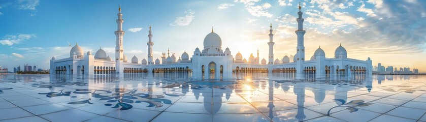 Fototapeta premium Mosque wallpaper and building for worship in Islam with architecture or temple