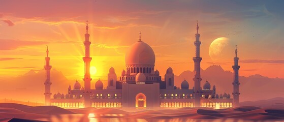 Mosque wallpaper and building for worship in Islam with architecture or temple