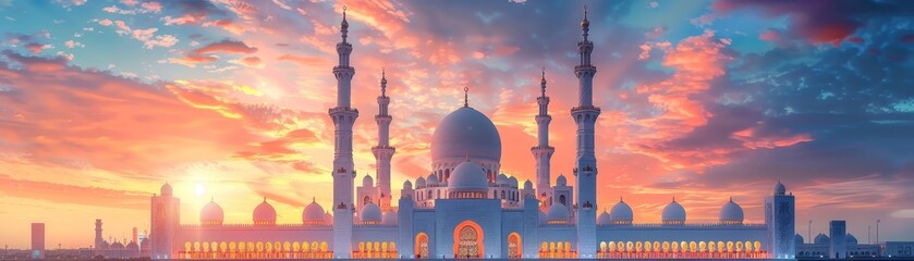 Mosque wallpaper and building for worship in Islam with architecture or temple