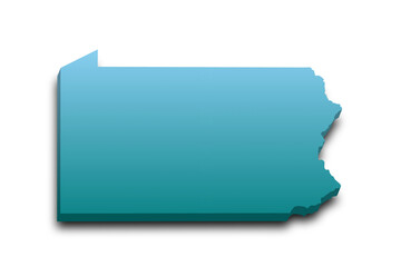3d Map of Pennsylvania state with color.  United State of America, US, United State.