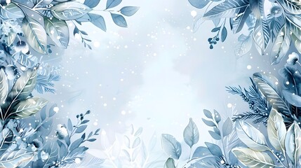 Fototapeta premium Illustrate a wedding invitation design template with a winter wonderland theme. The background should be a soft, icy blue with white snowflakes and subtle sparkles creating a magical effect. Include