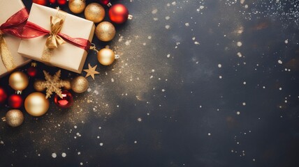 Christmas and New Year holidays concept, flat lay and copy space, generative ai