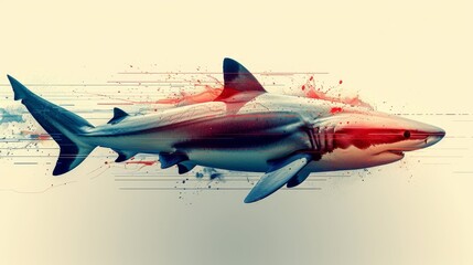 Digital art of a shark with splash effects
