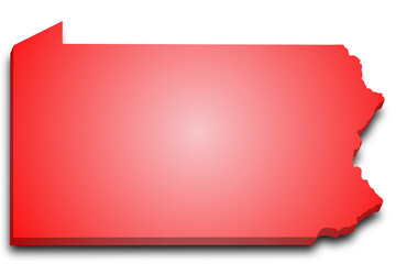 3d Map of Pennsylvania state with color.  United State of America, US, United State.