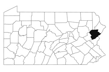 Map of Monroe County in Pennsylvania state on white background. single County map highlighted by black colour on Pennsylvania map. UNITED STATES, US