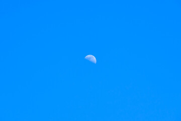 beautiful moon on a sunny day with bright blue sky
