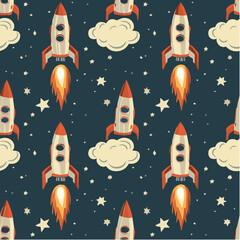 illustration of Spaceship Seamless Pattern
