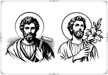 Saint Joseph - Engraving Style - Vector