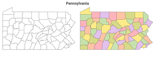 Pennsylvania administrative map, Pennsylvania outline and counties state map set - illustration version