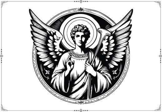 Saint Gabriel Archange - Engraving Style - Vector
